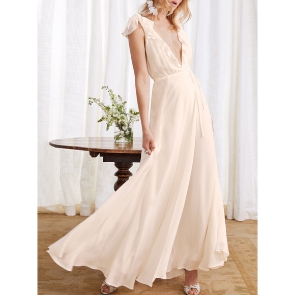 Reformation Peppermint bridesmaid wrap dress champagne large - Picture 12 of 13